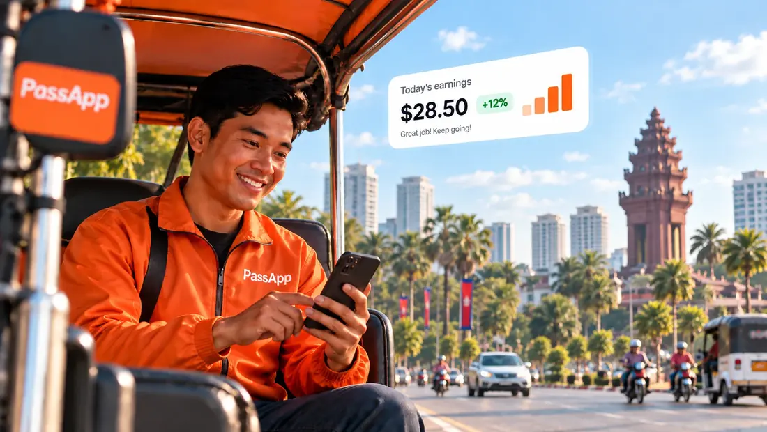 Driver checking earnings in the PassApp driver app