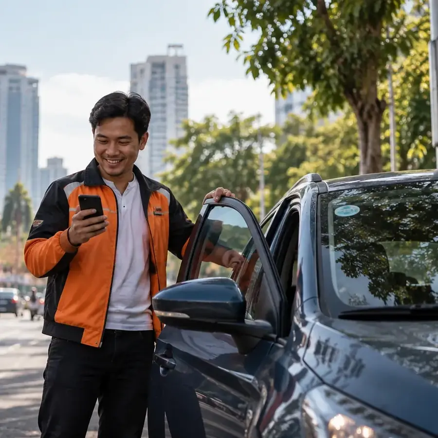 Driver portrait beside their vehicle